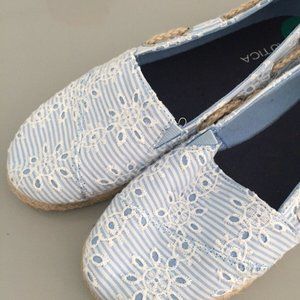 Nautica Blue White Espadrille Flat Slip On Eyelet Boat Shoes New